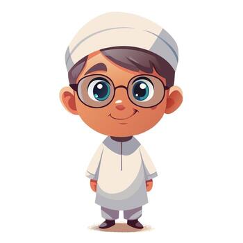 cartoon muslim boy in traditional clothes free vector